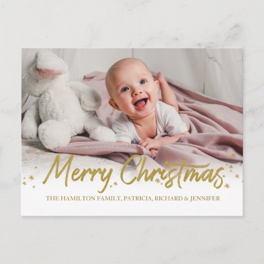 金ゴールドグリッター手書き写真メリークリスマス ポストカード (正面)