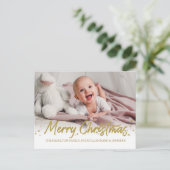 金ゴールドグリッター手書き写真メリークリスマス ポストカード (スタンド正面)