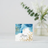 *~*金ゴールドグリッター抽象芸術ビーチブルーウォーター色 スクエア名刺 (スタンド正面)