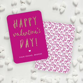 金ゴールドグリッター教室ハッピーバレンタインデー ノートカード