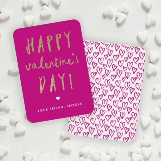 金ゴールドグリッター教室ハッピーバレンタインデー ノートカード