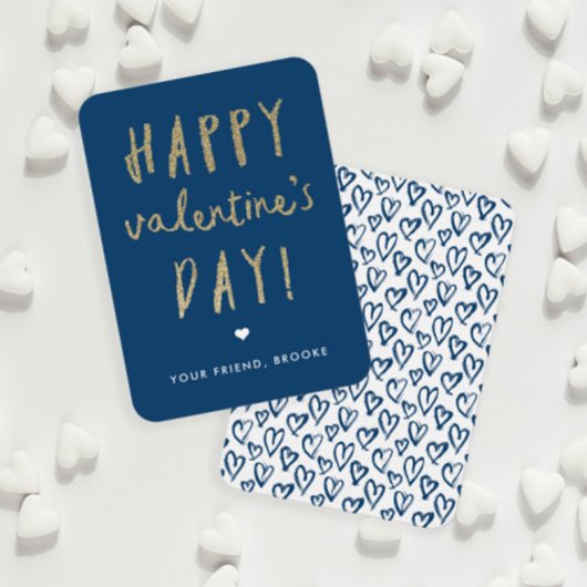 金ゴールドグリッター教室ハッピーバレンタインデー ノートカード