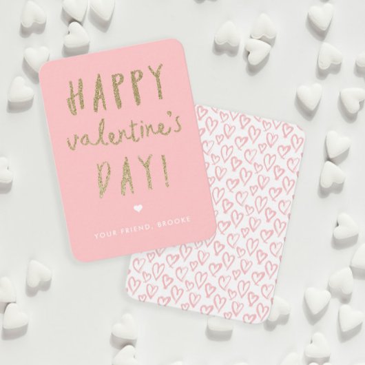 金ゴールドグリッター教室ハッピーバレンタインデー ノートカード