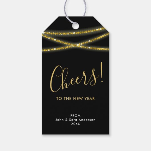 金ゴールドグリッター文字列 |新年の応援 ギフトタグ (正面)