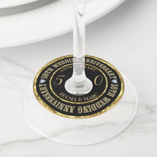 金ゴールドグリッター文字 ワイングラスタグ (クローズアップ)