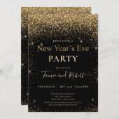 金ゴールドグリッター新年のイブパーティの招待状 招待状 (正面/裏面)