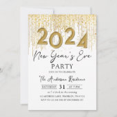 金ゴールドグリッター新年のイブパーティー2024招待状 招待状 (正面)