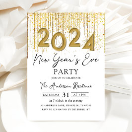 金ゴールドグリッター新年のイブパーティー2024招待状 招待状