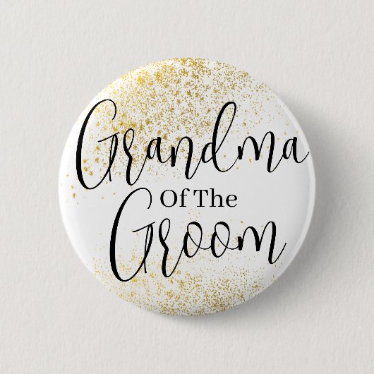 金ゴールドグリッター新郎のボタ結婚ンのおばあちゃん 缶バッジ (正面)