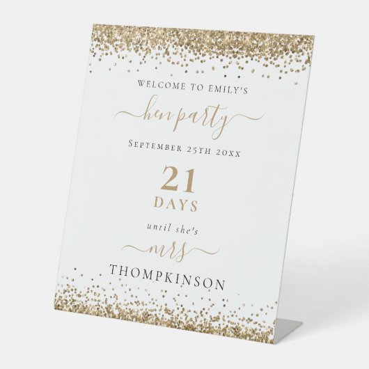 金ゴールドグリッター日ミセス・ネームへようこそHen Do 台座サイン (正面)