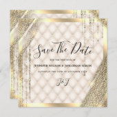 金ゴールドグリッター日付の保存アイボリー招待状 セーブザデート (正面/裏面)