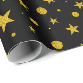 金ゴールドグリッター星とドット ラッピングペーパー (ロールコーナー)