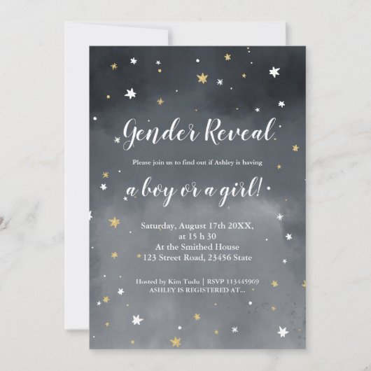 金ゴールドグリッター星の水の色の性別を明らかにする 招待状 (正面)