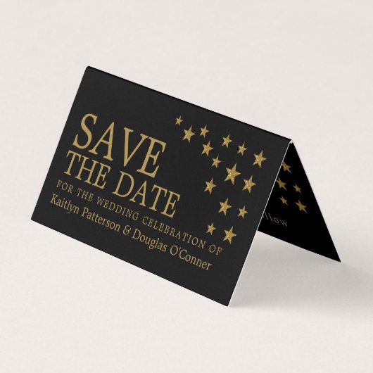 金ゴールドグリッター星写真Save The Date Card 名刺 (正面)
