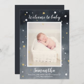 金ゴールドグリッター星水彩写真ベビー誕生 案内状 (正面/裏面)