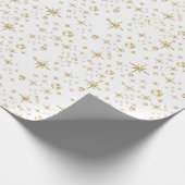 金ゴールドグリッター星、白と金ゴールド ラッピングペーパー (角)