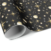 金ゴールドグリッター星、黒と金ゴールド ラッピングペーパー (ロールコーナー)