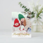 金ゴールドグリッター書道写真のクリメリースマス ポストカード (スタンド正面)