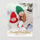 金ゴールドグリッター書道写真のクリメリースマス ポストカード (正面)