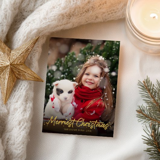 金ゴールドグリッター書道写真のクリメリースマス ポストカード