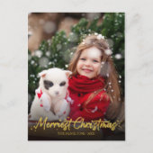 金ゴールドグリッター書道写真のクリメリースマス ポストカード (正面)