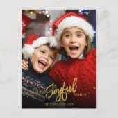 金ゴールドグリッター書道写真クリスマスホリデー ポストカード (正面)