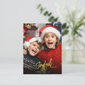 金ゴールドグリッター書道写真クリスマスホリデー ポストカード (スタンド正面)