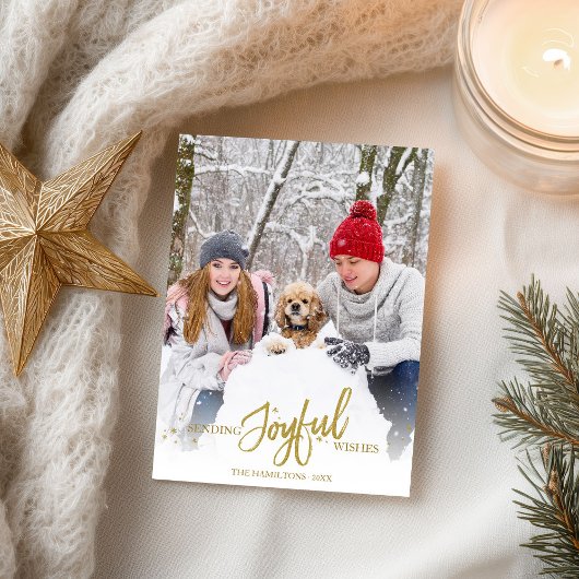 金ゴールドグリッター書道写真クリスマスホリデー ポストカード