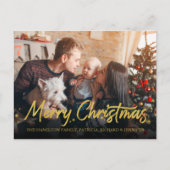 金ゴールドグリッター書道写真メリークリスマス ポストカード (正面)