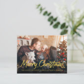 金ゴールドグリッター書道写真メリークリスマス ポストカード (スタンド正面)