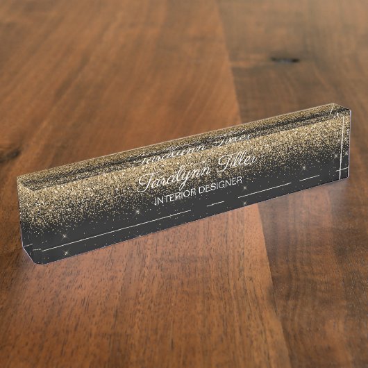 金ゴールドグリッター机用ネームプレートブラック デスクネームプレート (側面)