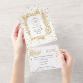金ゴールドグリッター松と紙吹雪冬の結婚式 オールインワン招待状 (貼ってはがせる)
