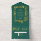 金ゴールドグリッター松のフレーム常緑冬の結婚式a オールインワン招待状 (内側)
