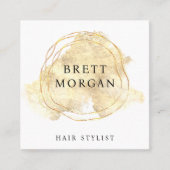 金ゴールドグリッター水カラスプラッシュ美容師 スクエア名刺 (正面)