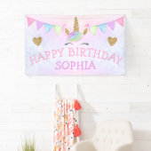 金ゴールドグリッター水彩レインボーユニコーンガールパーティー 横断幕 (インサイチュ)