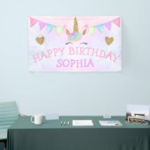 金ゴールドグリッター水彩レインボーユニコーンガールパーティー 横断幕 (トレードショー)