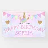 金ゴールドグリッター水彩レインボーユニコーンガールパーティー 横断幕 (横)