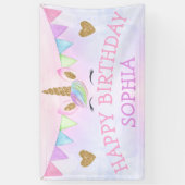 金ゴールドグリッター水彩レインボーユニコーンガールパーティー 横断幕 (縦)