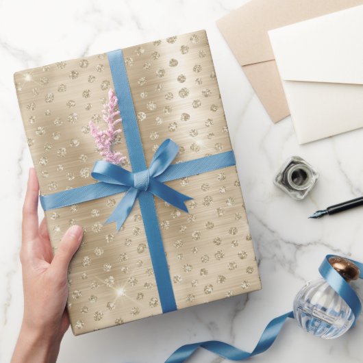 金ゴールドグリッター水玉模様スポッティラッピング紙 ラッピングペーパー (ギフト)