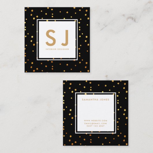 金ゴールドグリッター水玉模様モダンインテリア設計者 スクエア名刺 (正面/裏面)
