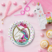 金ゴールドグリッター水玉模様ユニコーンバースデーパーティー ペーパープレート (パーティー)