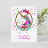 金ゴールドグリッター水玉模様ユニコーンバースデーパーティー 招待状 (スタンド正面)