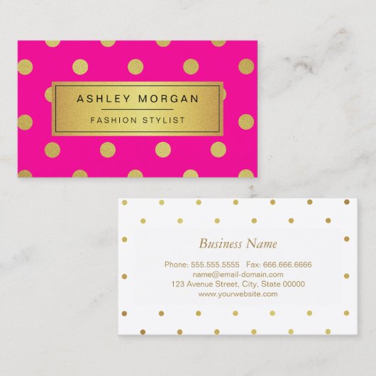 金ゴールドグリッター水玉模様-スタイリッシュ美しいピンク 名刺 (正面/裏面)