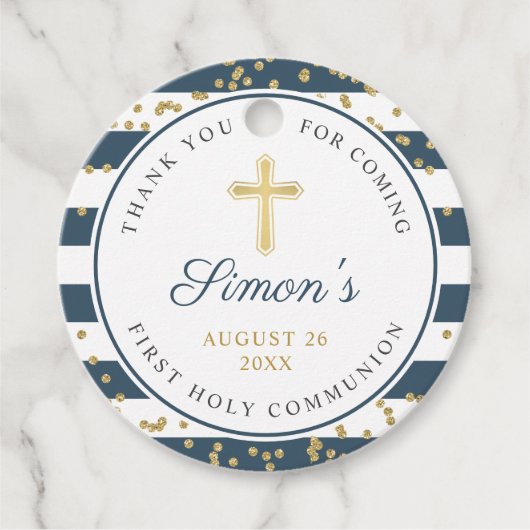 金ゴールドグリッター海軍ストライプ第1聖餐式 フェイバータグ (正面)