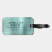 金ゴールドグリッター淡い色のターコイズフォイルファンシーモノグラム ラゲッジタグ (裏面横)