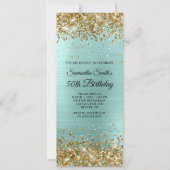 金ゴールドグリッター淡い色のターコイズフォイル50誕生日 招待状 (正面)