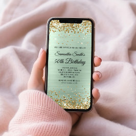 金ゴールドグリッター淡い色のミントフォイル50誕生日 招待状