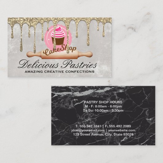 金ゴールドグリッター滴 | ペストリー・カップケーキ | の転がピン 名刺 (正面/裏面)