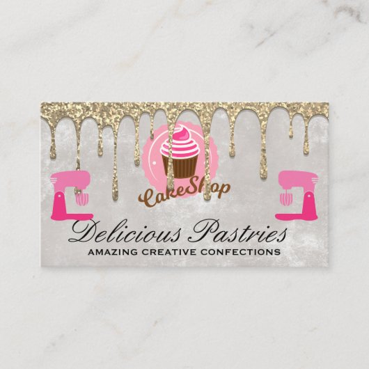金ゴールドグリッター滴 | ペストリー・カップケーキ 名刺 (正面)