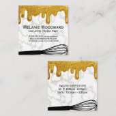 金ゴールドグリッター滴 | 白い大理石とウィスク スクエア名刺 (正面/裏面)